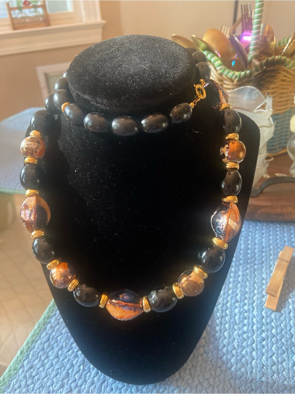 Handcrafted Black and Amber Beaded Necklace - Elegant Women's Jewelry